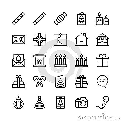 Christmas, Halloween, Party and Celebration Line Vector Icons 15 Stock Photo